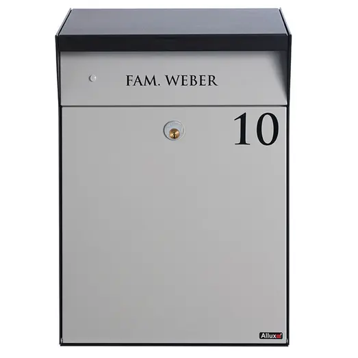 Allux Bjørn postkasse med LED lys og Ruko lås - sort med grå alu. front