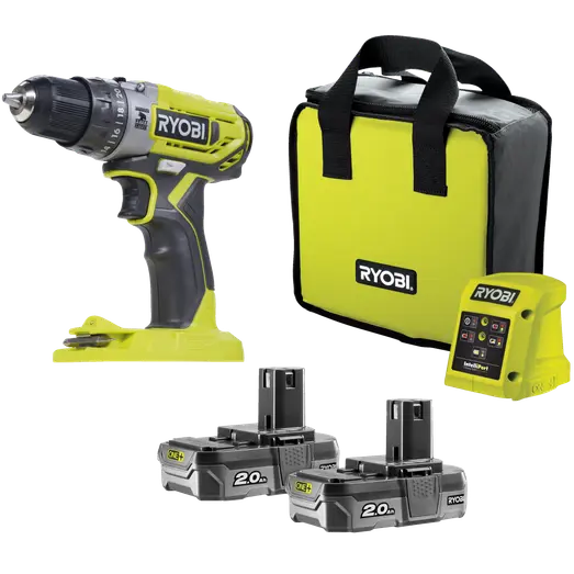 Ryobi R18PD2-220S 18V ONE+ slagboremaskine 2x2,0Ah batteri, taske og lader