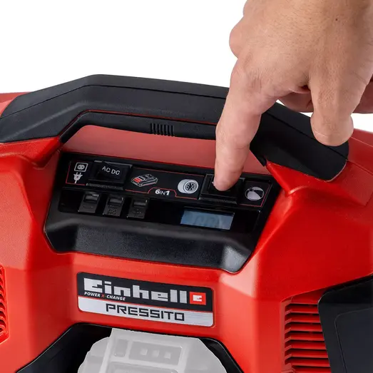 Einhell Pressito 18V hybridkompressor 6i1 med 8 dele solo
