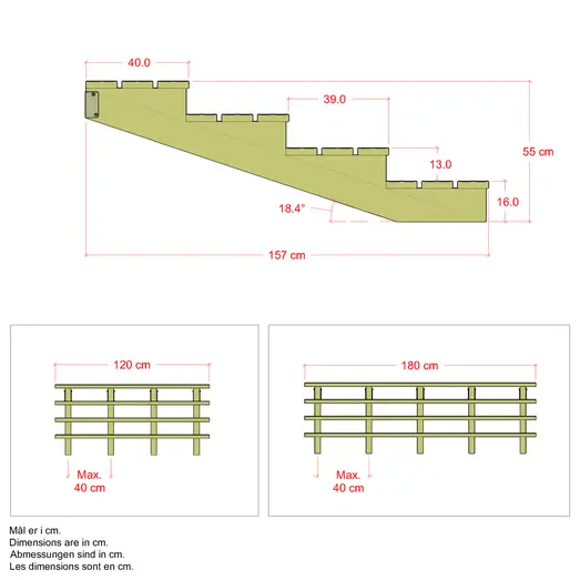 Plus Terrassetrappe 4 trin  19°  180 cm