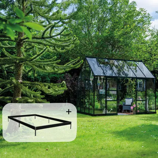 Halls ICON Planthouse 8 13 m² sort m/3 mm hærdet glas og fundament