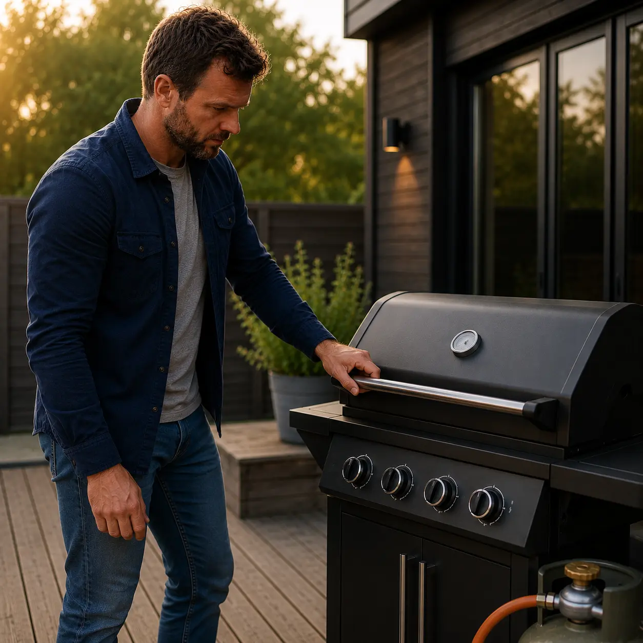 låg lukkes på gasgrill