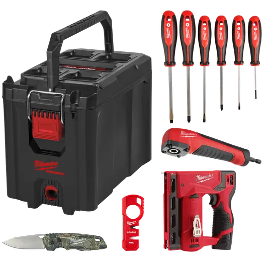Milwaukee boks m/hæftepistol, håndværktøj og Packout™ kuffert