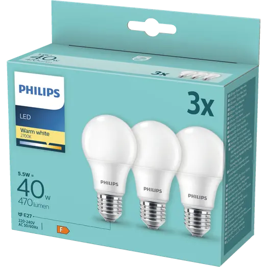 Philips E27 LED pære 40W 3-pak