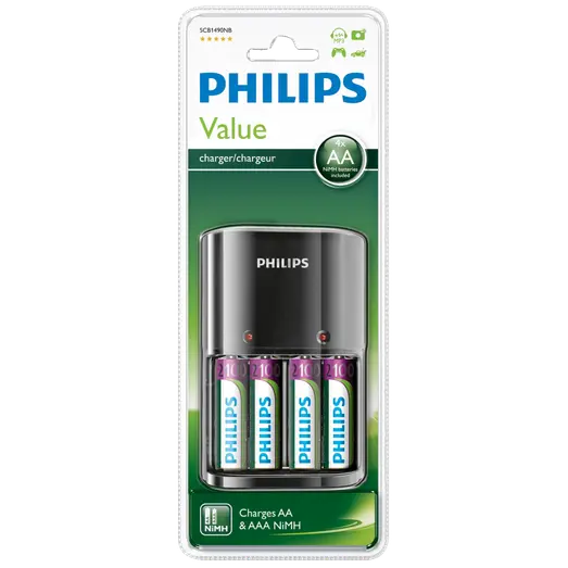 Philips batterioplader AA/AAA incl. 4 stk. AA batterier