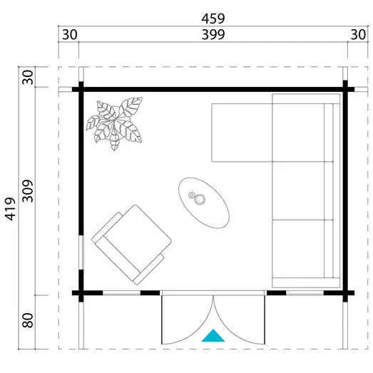 Barbados medium hytte med dobbeltdør og høje vinduer 11,36 m²