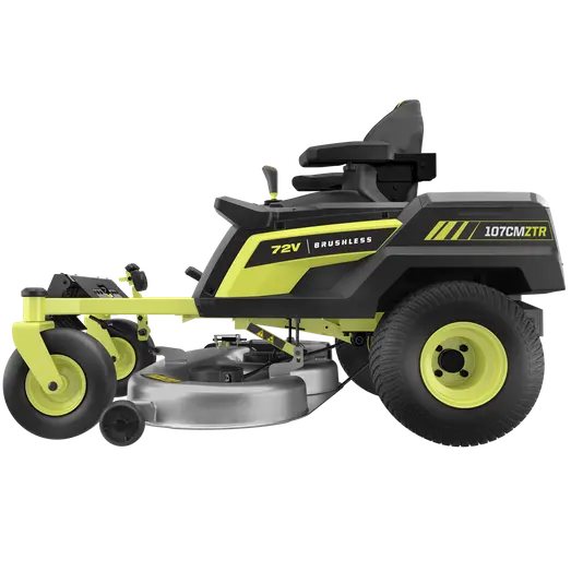 Ryobi RY72ZTRX107-210 72V 107 cm zero turn plæneklipper 2x10 Ah batt.