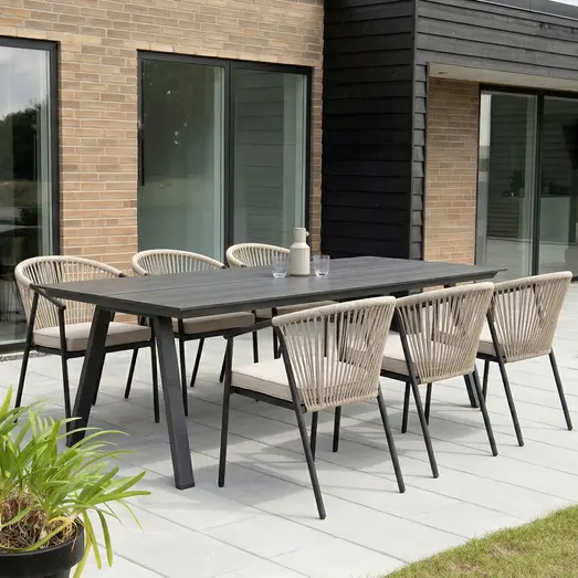 Anholt/Dragør havemøbelsæt med bord og 6 stole sort/sand