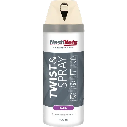 Plasti-Kote twist spraymaling 400 ml satin hvid