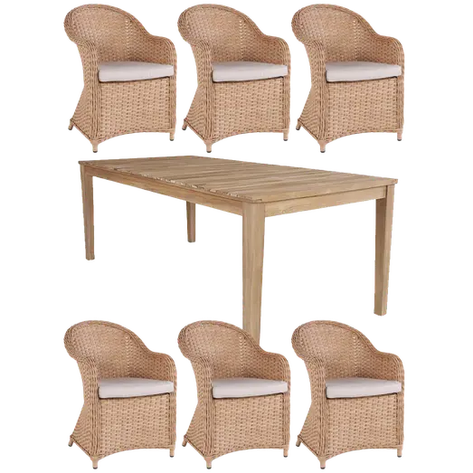 Dublin/Furreby havemøbelsæt med bord og 6 stole teak/natur
