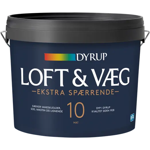 Dyrup loft og vægmaling ekstra spærrende 10 hvid 4,5 L