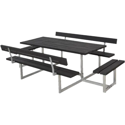 PLUS Basic Bord/Bænkesæt m/2 ryglæn og 2 påbygninger 260 cm RePlast Sort