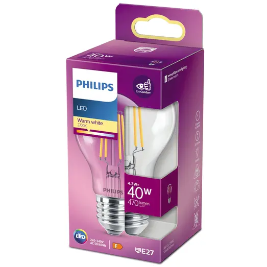 Philips LED pære  40W standard klar (ikke dæmpbar)