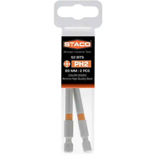 Staco 1/4" PH2 bit orange 89 mm 2 stk.