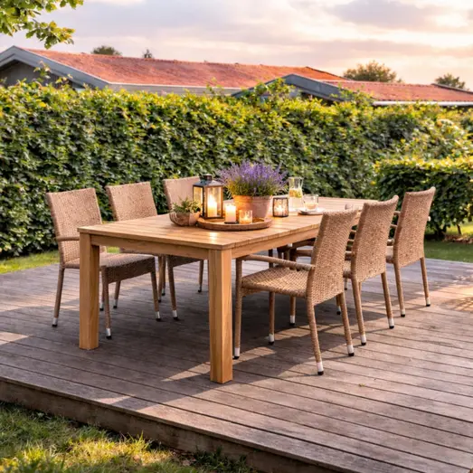 Dublin/Nordsø havemøbelsæt med bord og 6 stole teak/natur