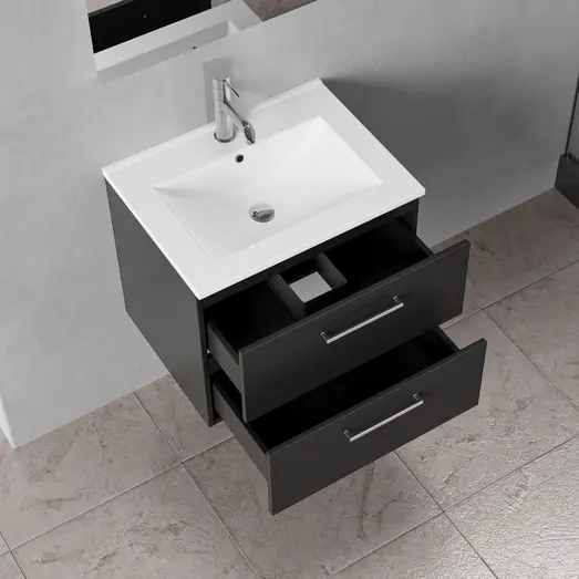Badskab Milano med vask og 2 skuffer sort 60x45x60 cm