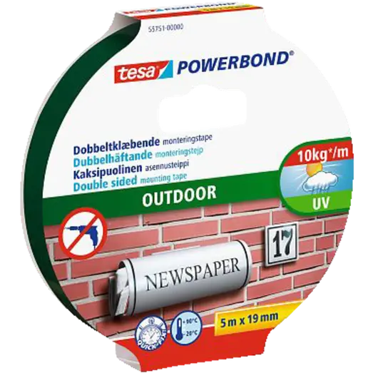 Tesa® Powerbond Outdoor dobbeltklæbende monteringstape 19 mm