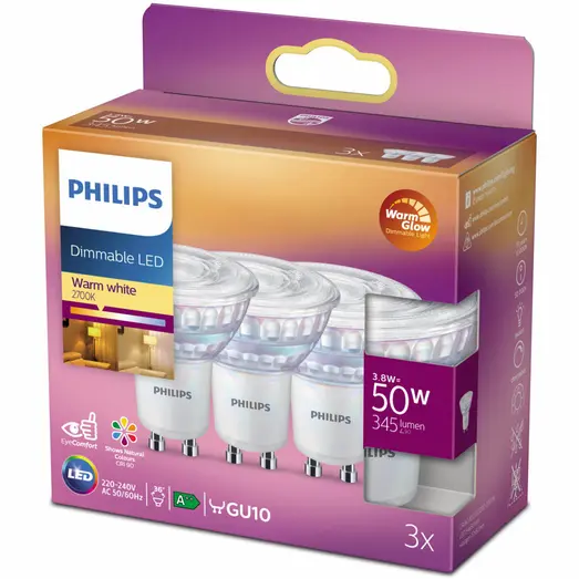 Philips Spot LED pære GU10 50W 3 pack