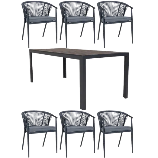 Guldborg havemøbelsæt med 6 Dragør stole grå 