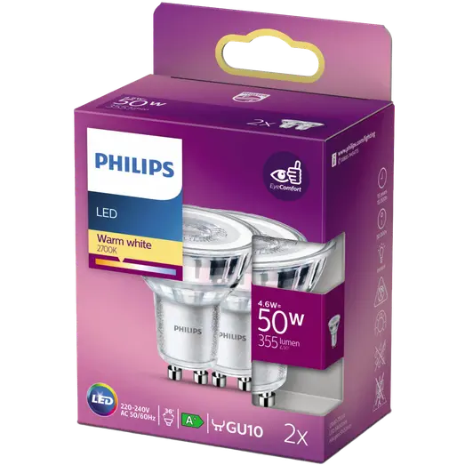 Philips Spot LED pære GU10 50W 2 pack