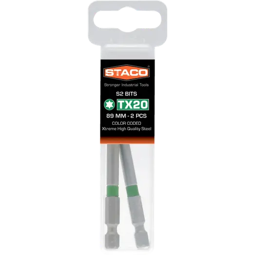 Staco 1/4" TX20 bit grøn 89 mm 2 stk.