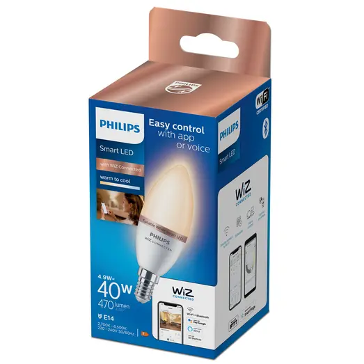 Philips Smart WiZ white LED pære E14 4,6W kerte mat