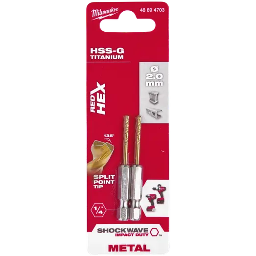 Milwaukee Red Hex shockwave™ HSS-Tin metalbor 2 mm
