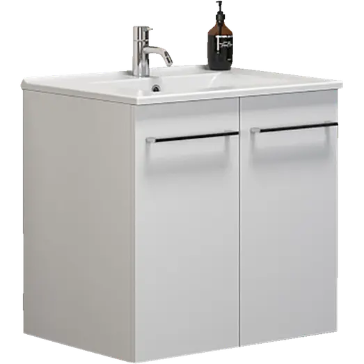 Scanbad Multo vaskeskab 61 cm m/låger inkl. Amber vask, hvid højglans