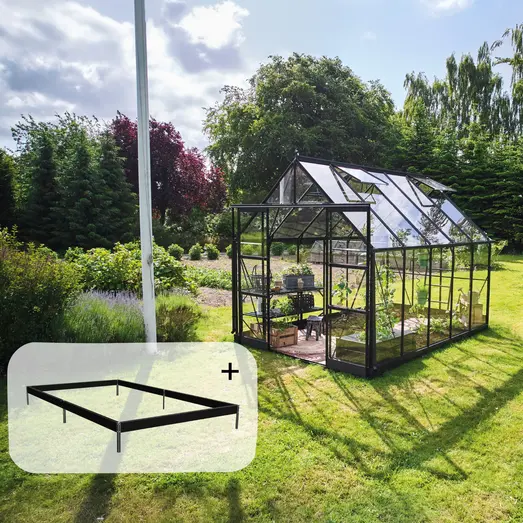 Halls ICON 8 8,1 m² sort m/3 mm hærdet glas og fundament