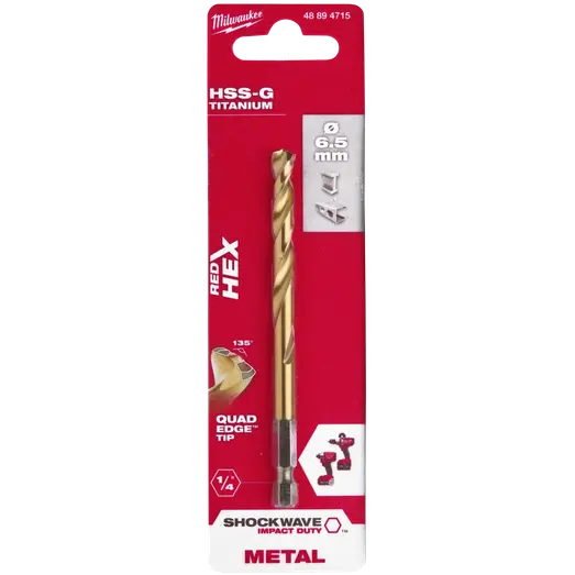 Milwaukee Red Hex shockwave™ HSS-Tin metalbor 6,5 mm
