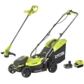 Ryobi kombisæt 18V ONE+ plæneklipper/græstrimmer 4,0Ah batteri og lader