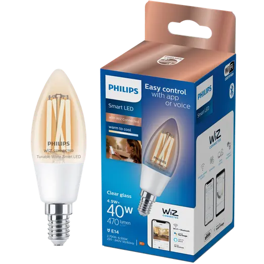Philips Smart WiZ white LED pære E14 4,9W kerte klar