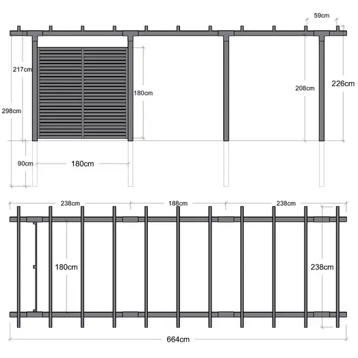 Plus Pergola dobbelt 3 moduler m/Tokyo hegn sort