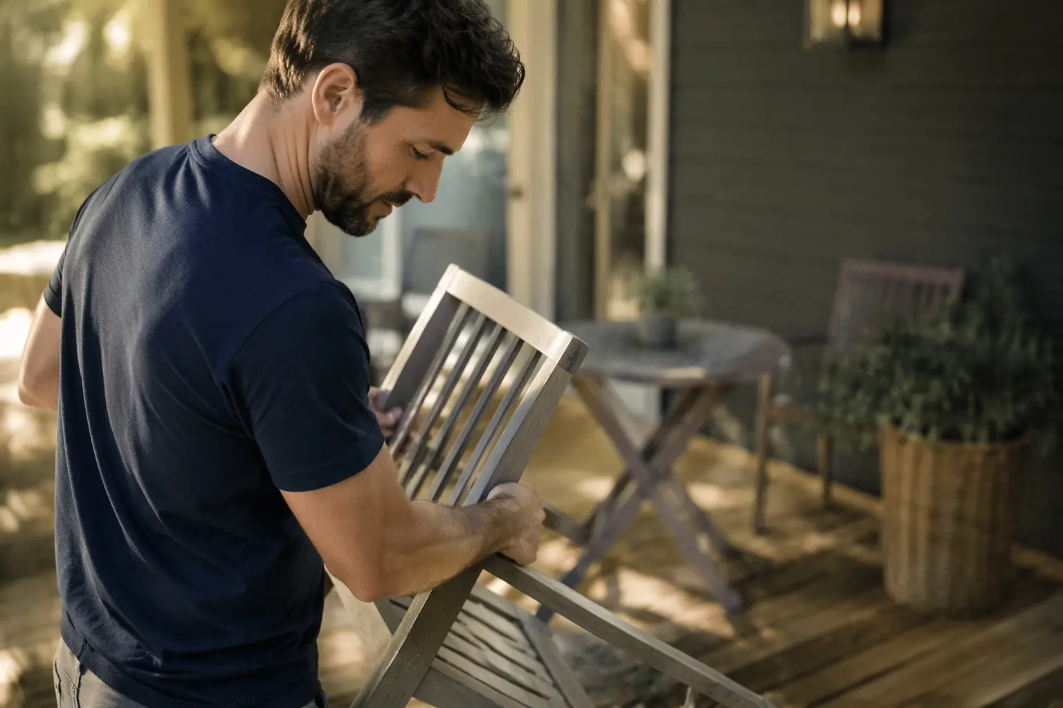 havemøbler fjernes fra terrasse