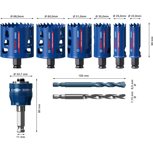 Bosch EXPERT Multi Material Power Change Plus hulsav sæt, 22 - 68x60 mm, 9 stk.