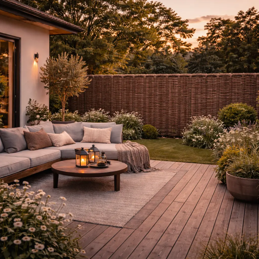 terrasse med pileflethegn