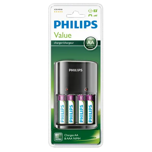 Philips batterioplader AA/AAA incl. 4 stk. AA batterier