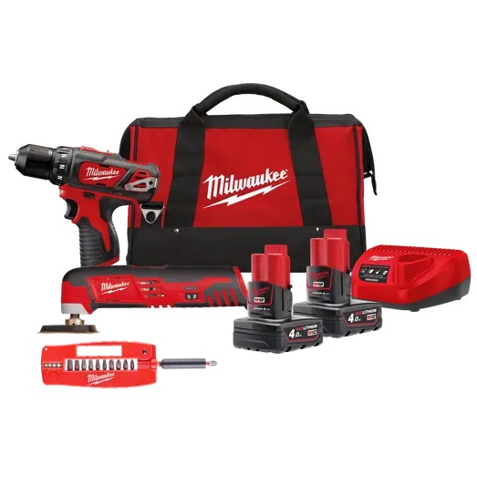 Milwaukee M12 BPP2D-402B skruemaskine og multicutter incl. bitssæt