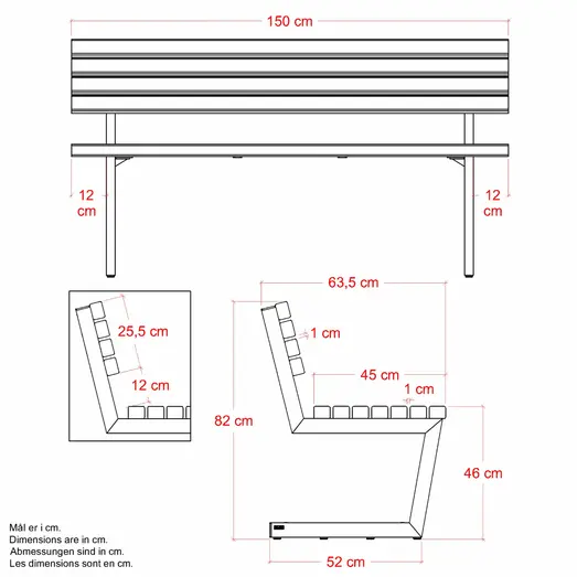 PLUS Relax bænk m/hængebord 150 cm sort
