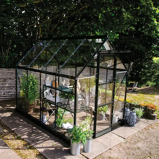 Halls ICON 6 4,9 m² sort m/3 mm hærdet glas og fundament