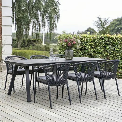 Anholt/Dragør havemøbelsæt med bord og 6 stole sort/grå