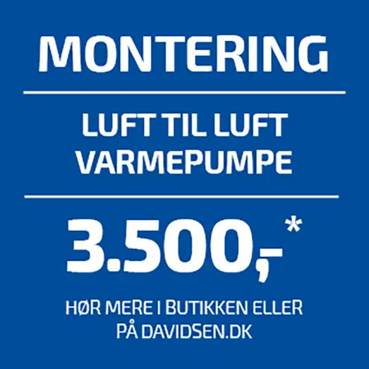 Standardmontering af luft-til-luft varmepumpe OBS: Der afregnes direkte med montøren, læs betingelserne