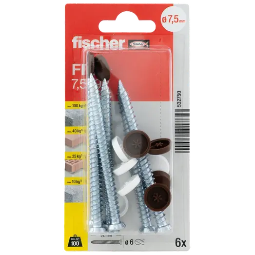 Fischer FFS karmskrue m/hoved 7,5 6 stk