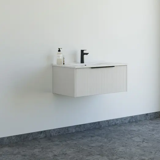 Scanbad NOW vaskeskab m/én skuffe 33,8x45,5 mat sand stribet front