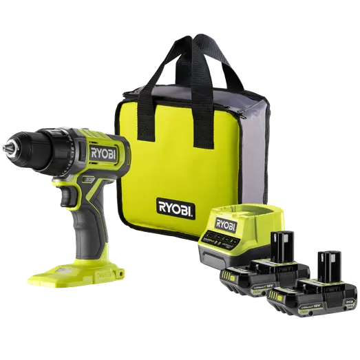 Ryobi bore-/skruemaskine m/2x2.0Ah batterier, lader, dobbeltbit og taske
