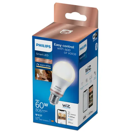 Philips Smart WiZ white LED pære E27 8,5W standard mat