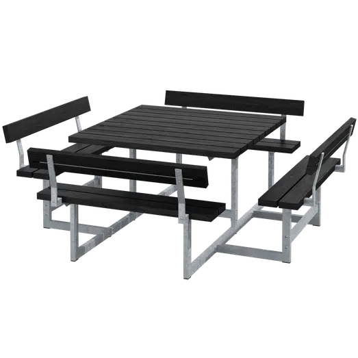 PLUS Picnic Bord/Bænkesæt m/4 ryglæn 224 cm RePlast Sort