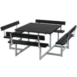 PLUS Picnic Bord/Bænkesæt m/4 ryglæn 224 cm RePlast Sort