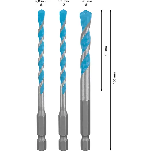 Bosch EXPERT HEX-9 Multi Construction boresæt, 5 - 8x100 mm 3 stk.