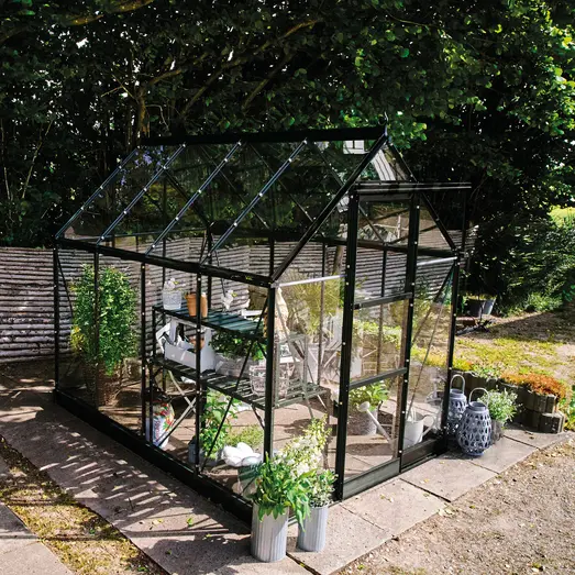 Halls ICON 6 drivhus 4,9 m² (6'x8') sort m/3 mm hærdet glas